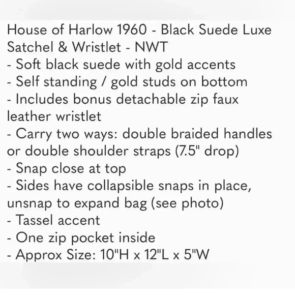 NWT House of Harlow 1960 Luxe Satchel Black Faux Suede + Crossbody Strap - Picture 5 of 8
